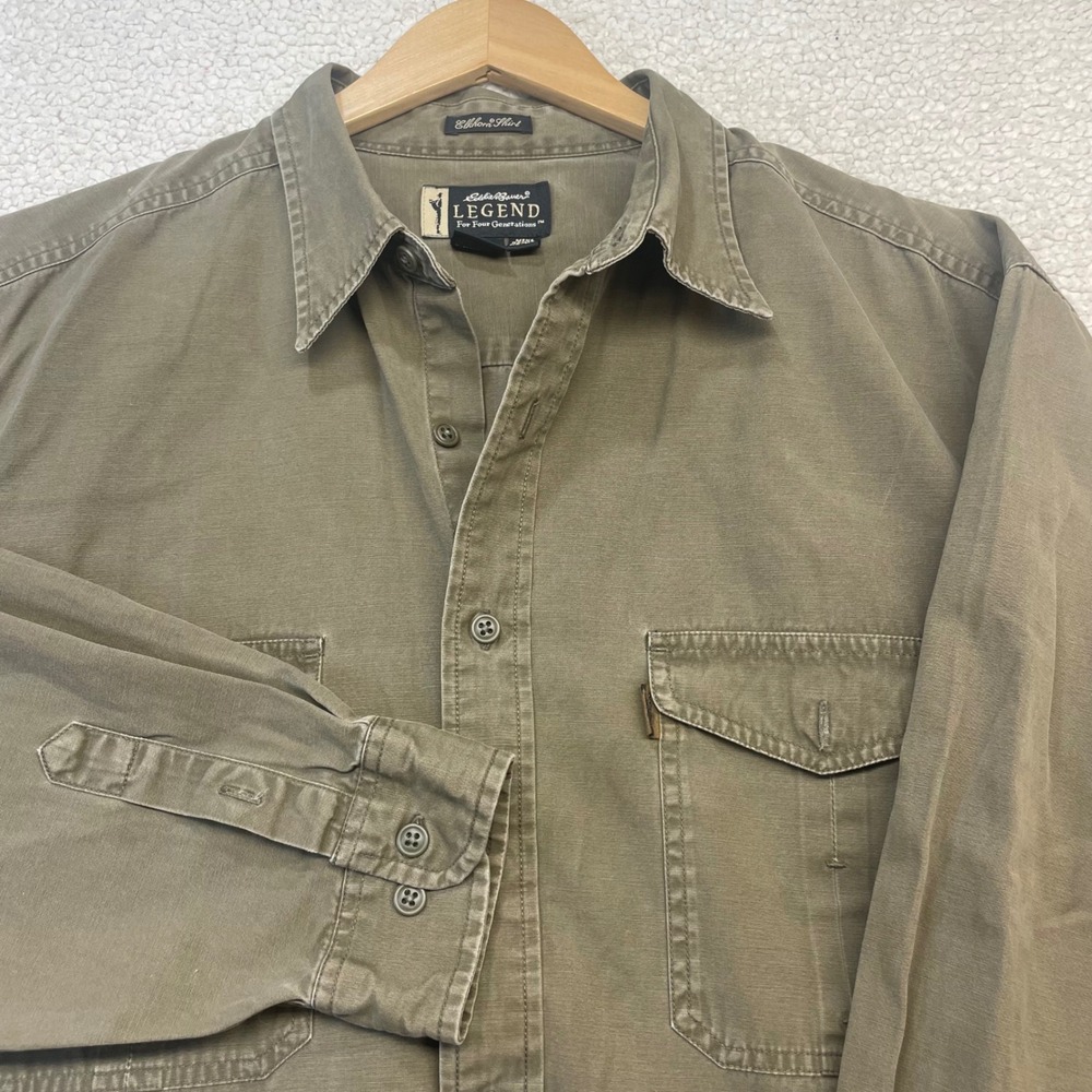 Eddie Bauer Button Shirt Mens XL Green Elkhorn Legend Long Sleeve Cotton Utility